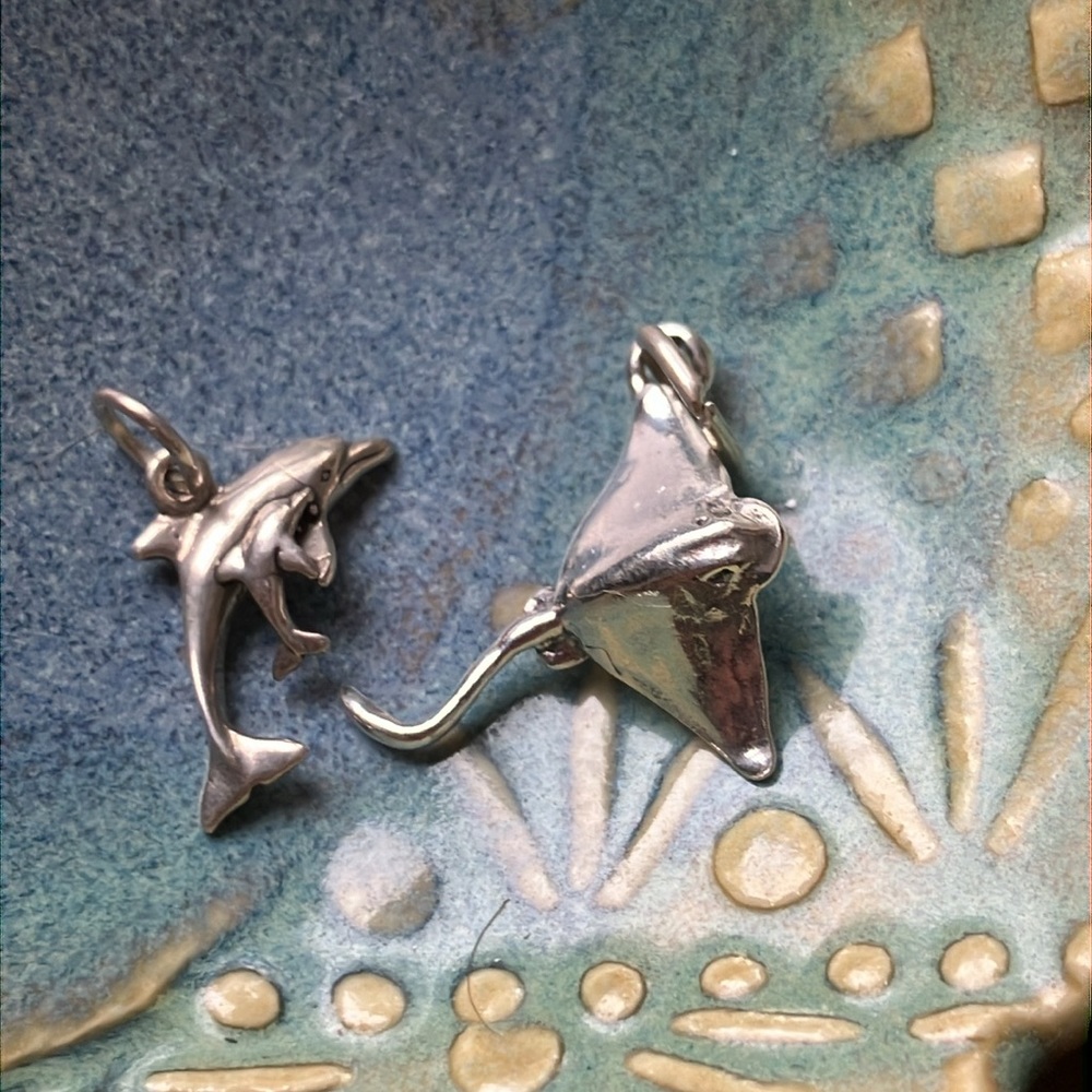 Sterling Dolphin and Stingray Charms